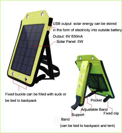 5W imperméabilisent le chargeur mobile solaire portatif pour le téléphone portable